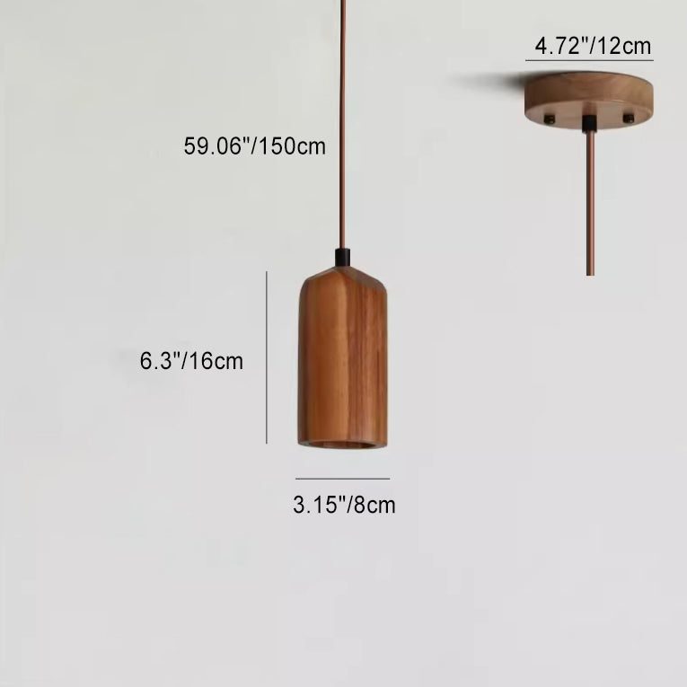 Minimalist Wooden Cylinder Small Pendant Light with Single Bulb