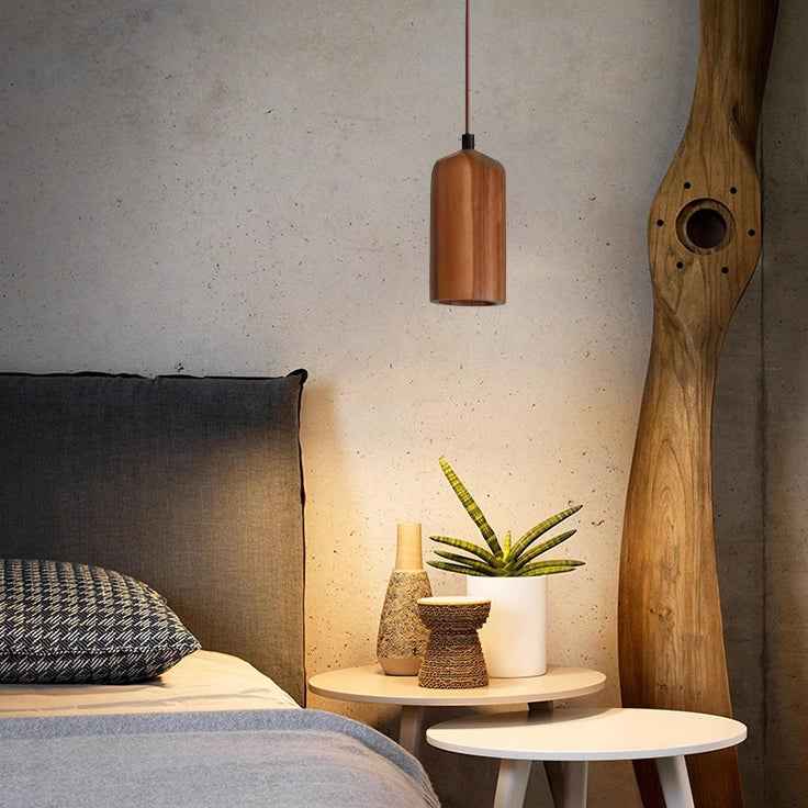 Minimalist Wooden Cylinder Small Pendant Light with Single Bulb