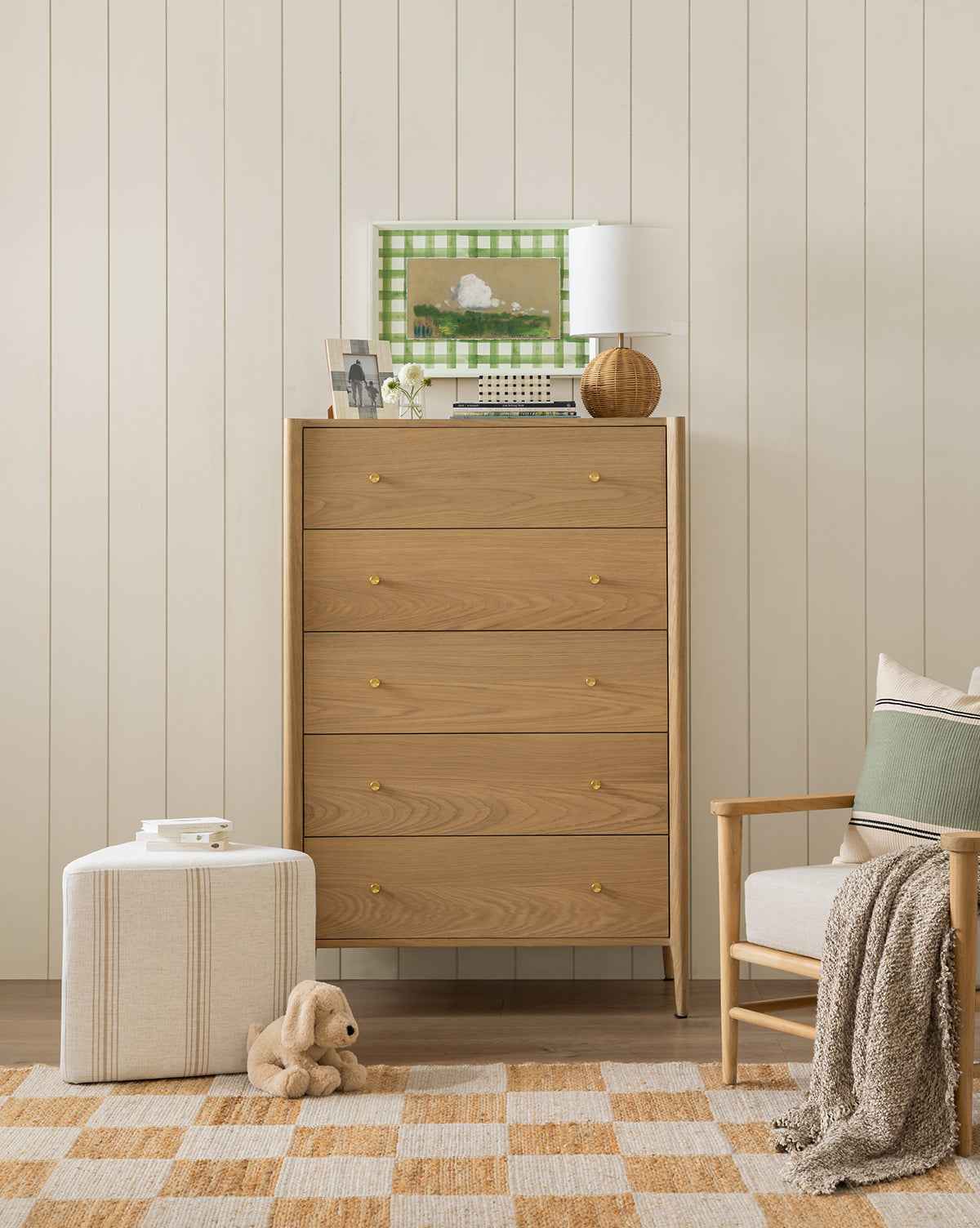 Dara Tallboy Dresser  White Oak with Brass Hardware