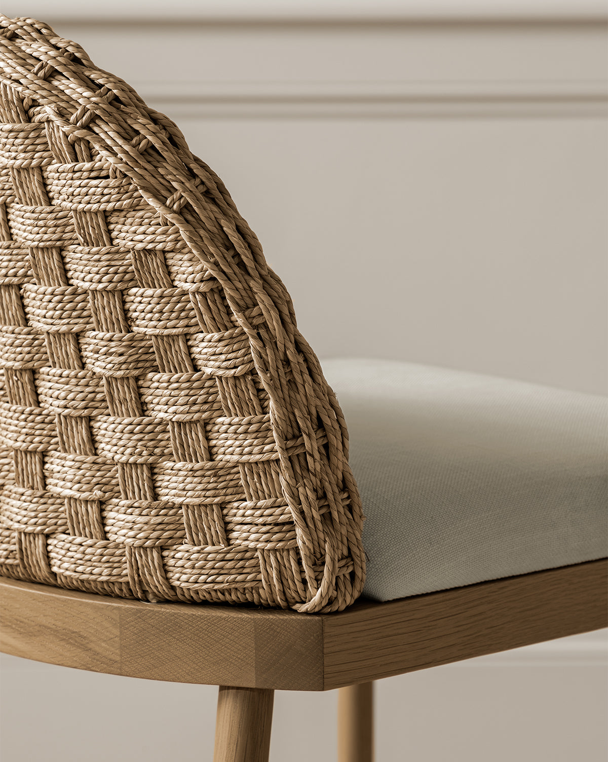 Mira Stool Solid Oak  Woven Back & Brass Detail