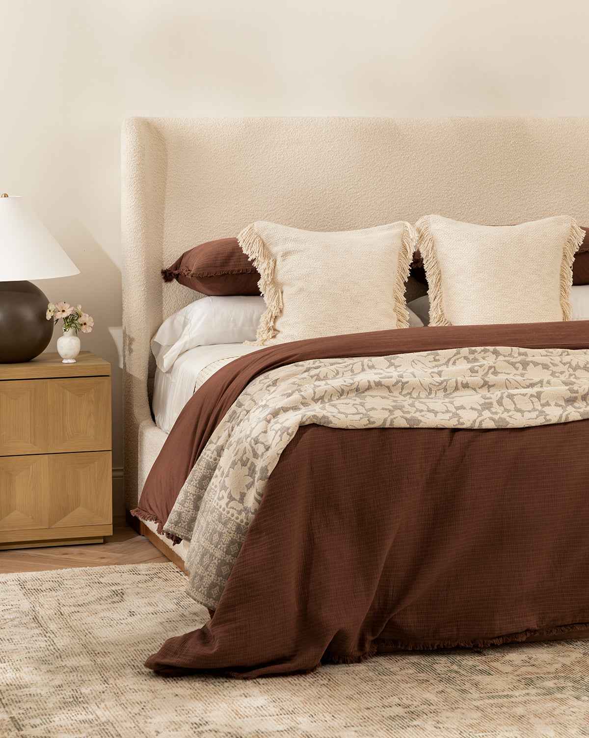Dara Upholstered Bed  Solid Wood Frame, Customizable Fabrics