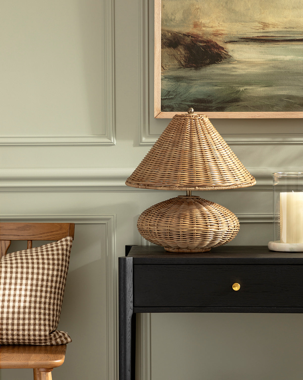 Cypress Table Lamp  Woven Wicker, Dimmable Function