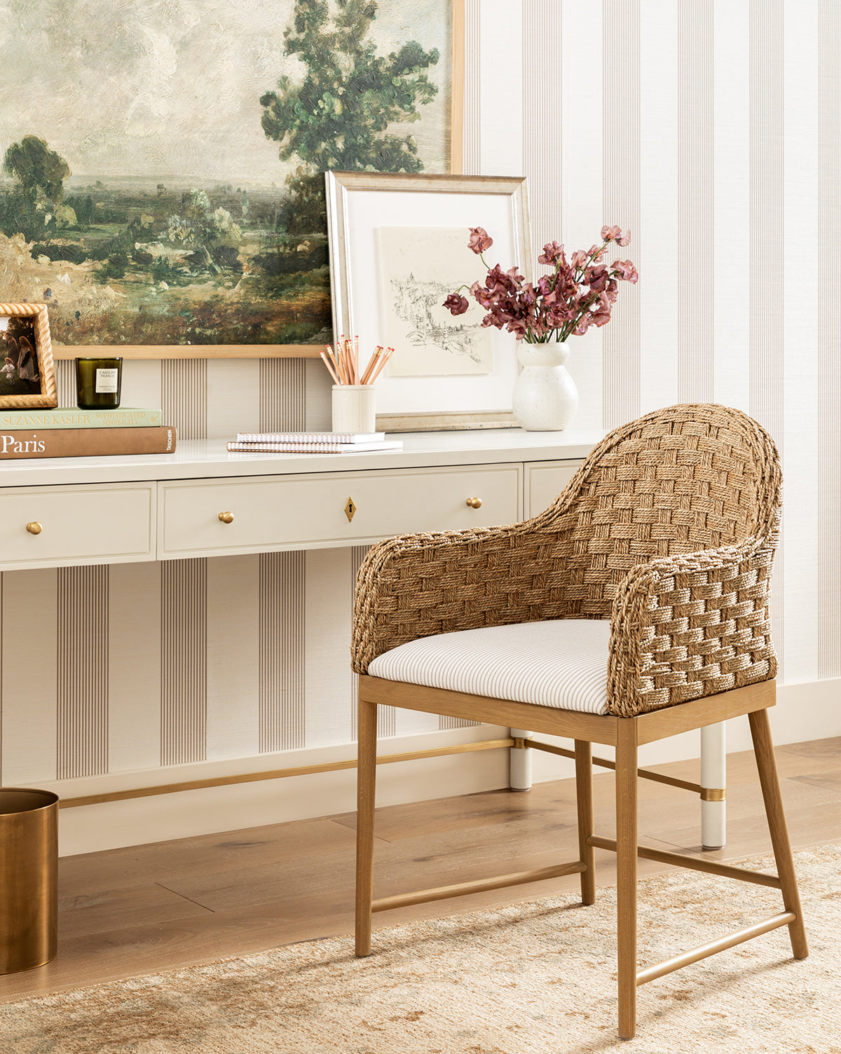Milo Arm Chair  Solid Oak Base, Woven Back and Arms