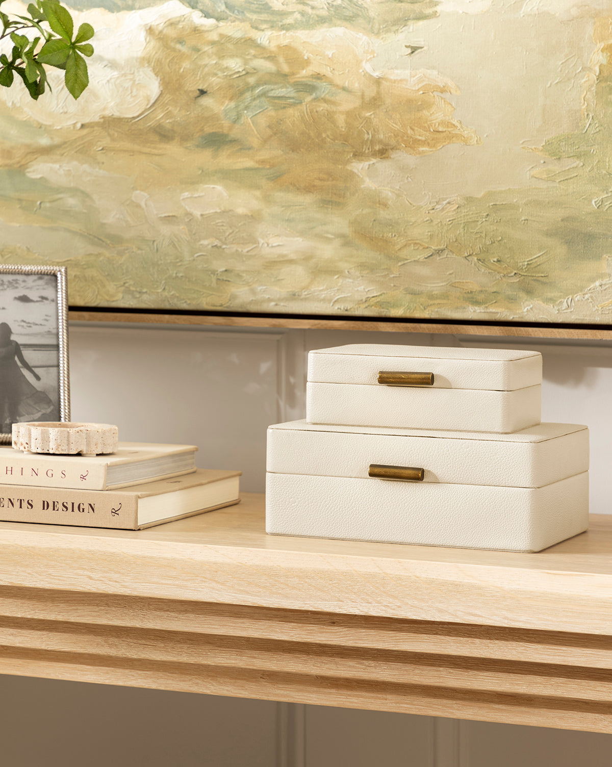 Bela Shagreen Box  Cream Finish with Metallic Hardware