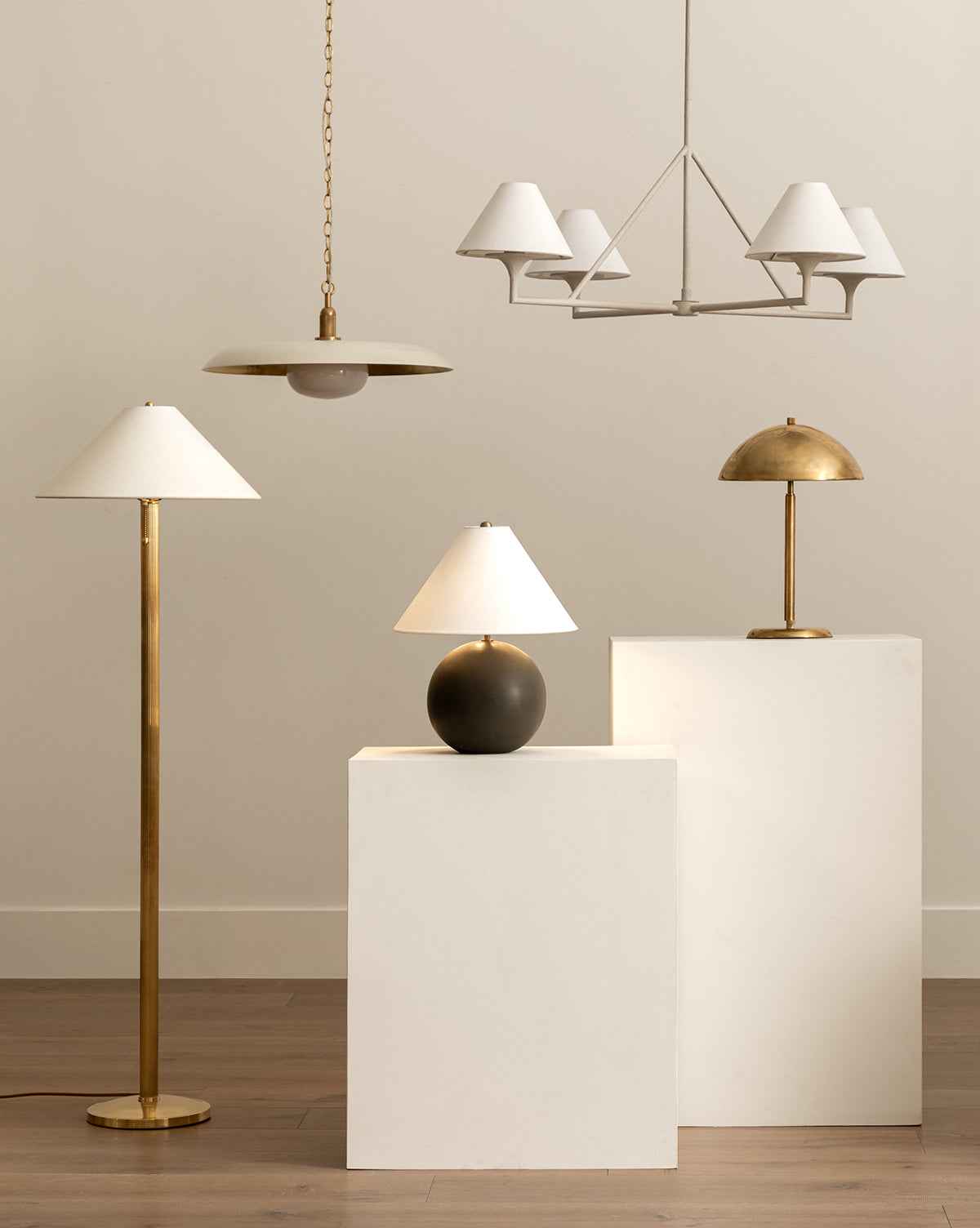 Mira Chandelier  Elegant Metal Structure, Linen Shades