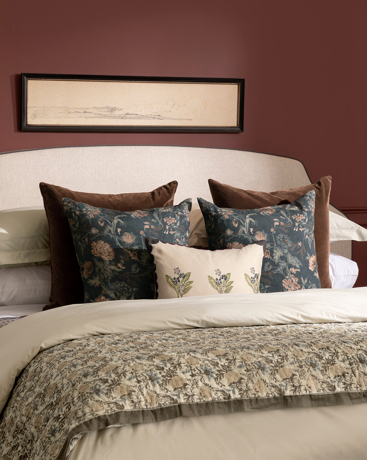Bristol Pillow Cover  Vintage Floral Design in Earthy Tones