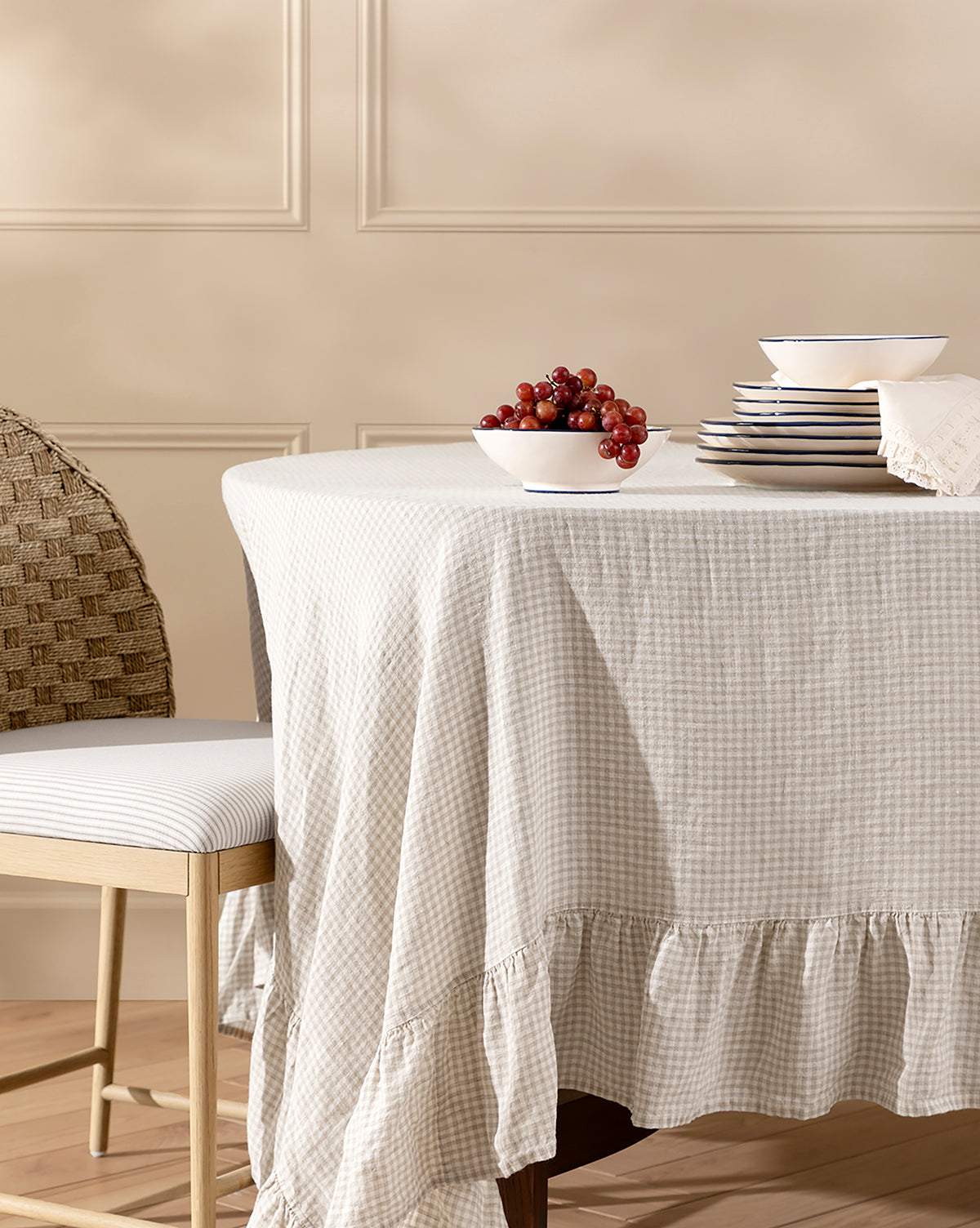 Cielo Tablecloth Linen Ruffle Design  Natural Texture