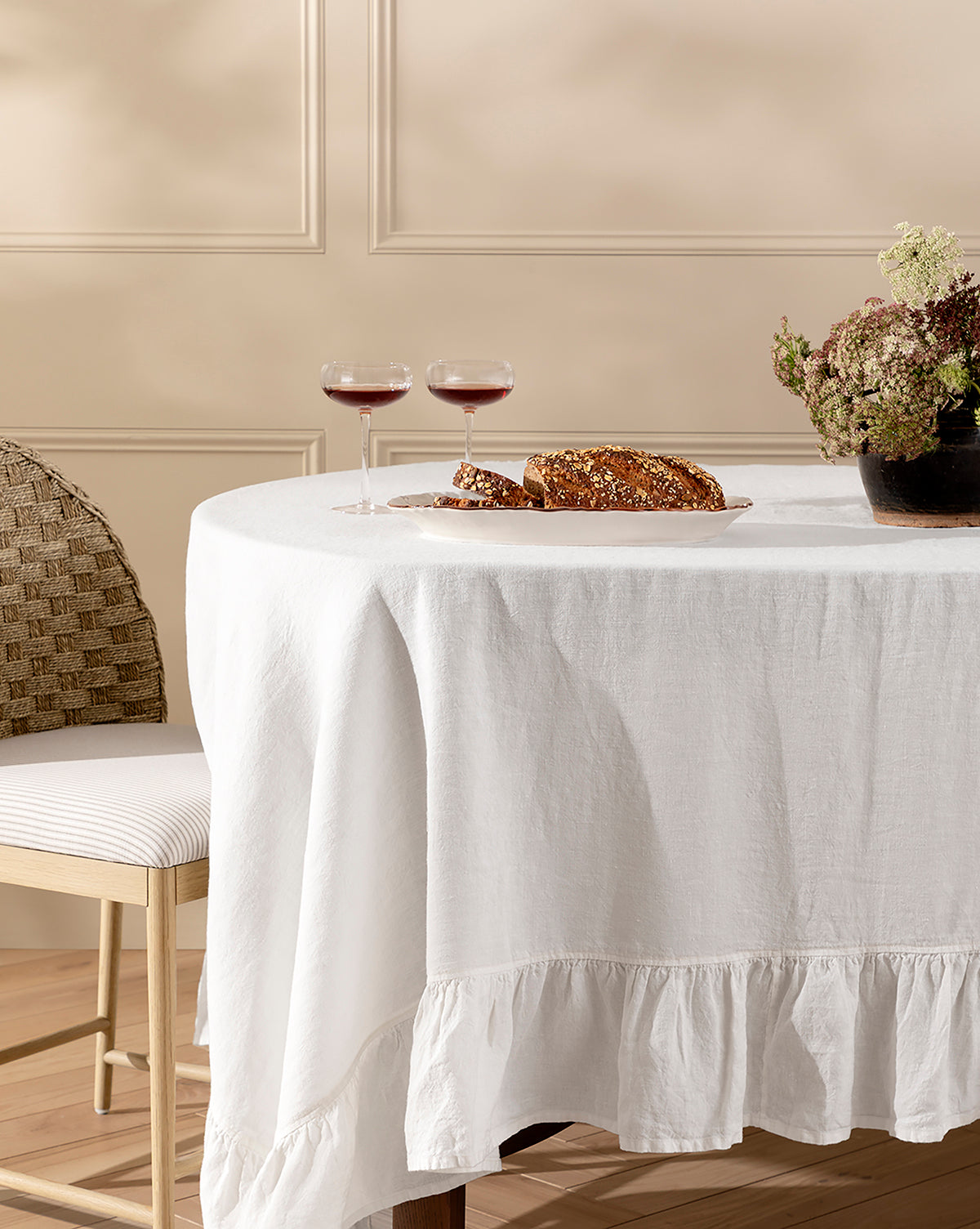 Cielo Tablecloth Linen Ruffle Design  Natural Texture