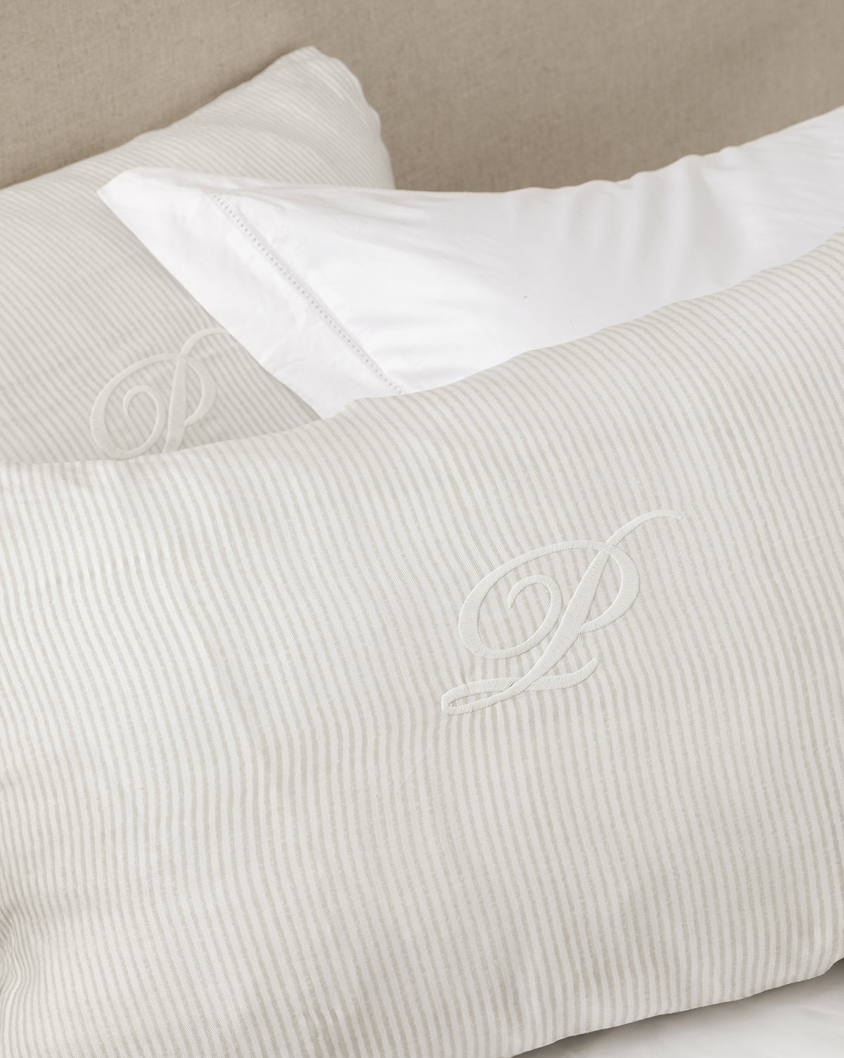 Elysian Striped Shams Set of 2 Cream Oatmeal Pattern