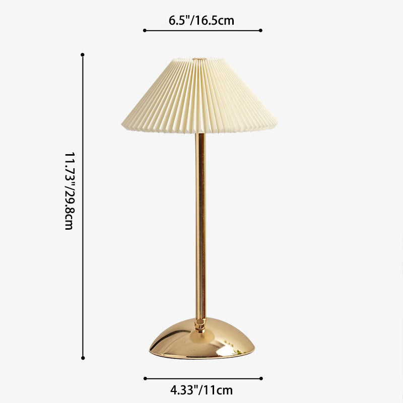 Modern Scandinavian Rechargeable Conic Pleated Table Lamp with 1 Light for Bedside