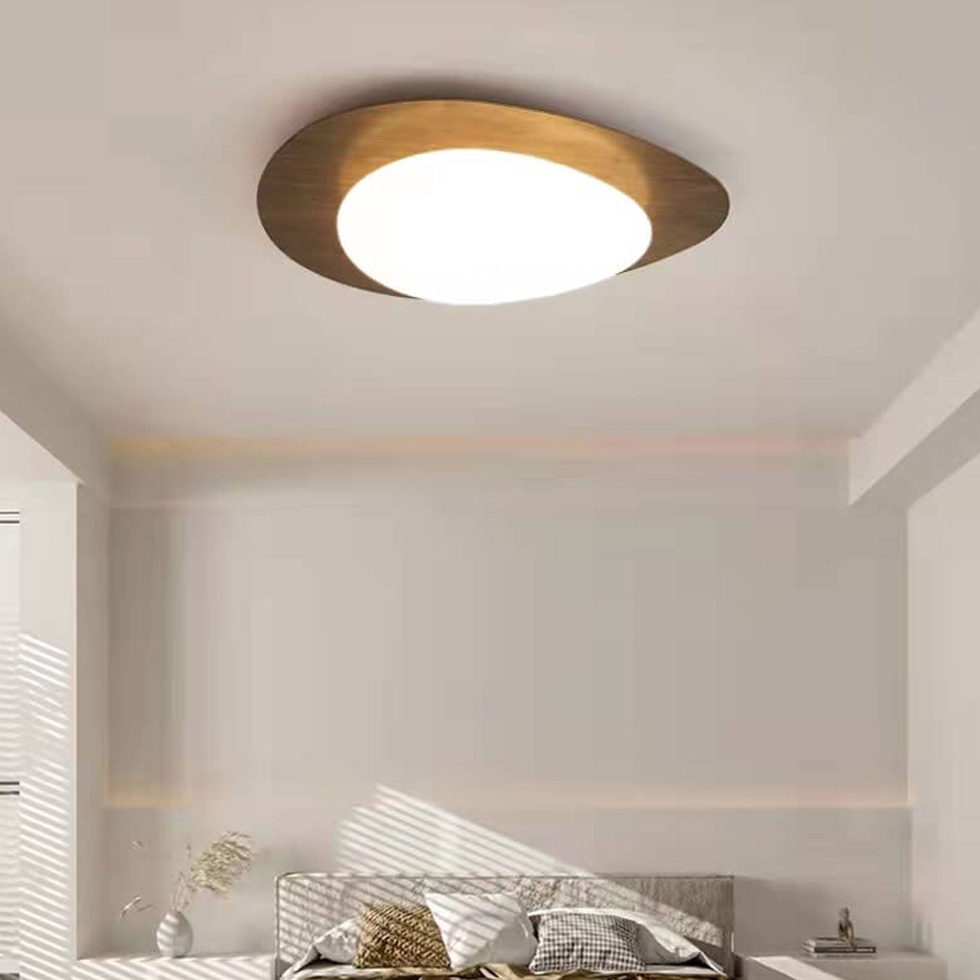 Nordic Style Iron Wood Grain Pebble LED Flush Mount Ceiling Fixture
