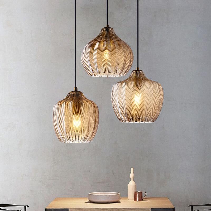 Nordic Wavy Glass 1-Light Barrel Pendant with Textured Finish
