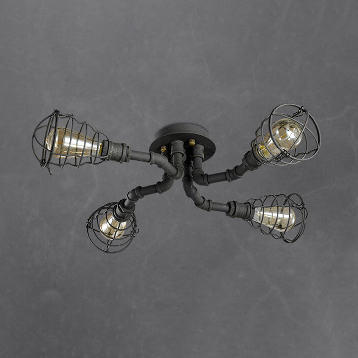 Industrial Vintage Round Iron Flush Mount Ceiling Light - Available in 4, 6, or 8 Lights