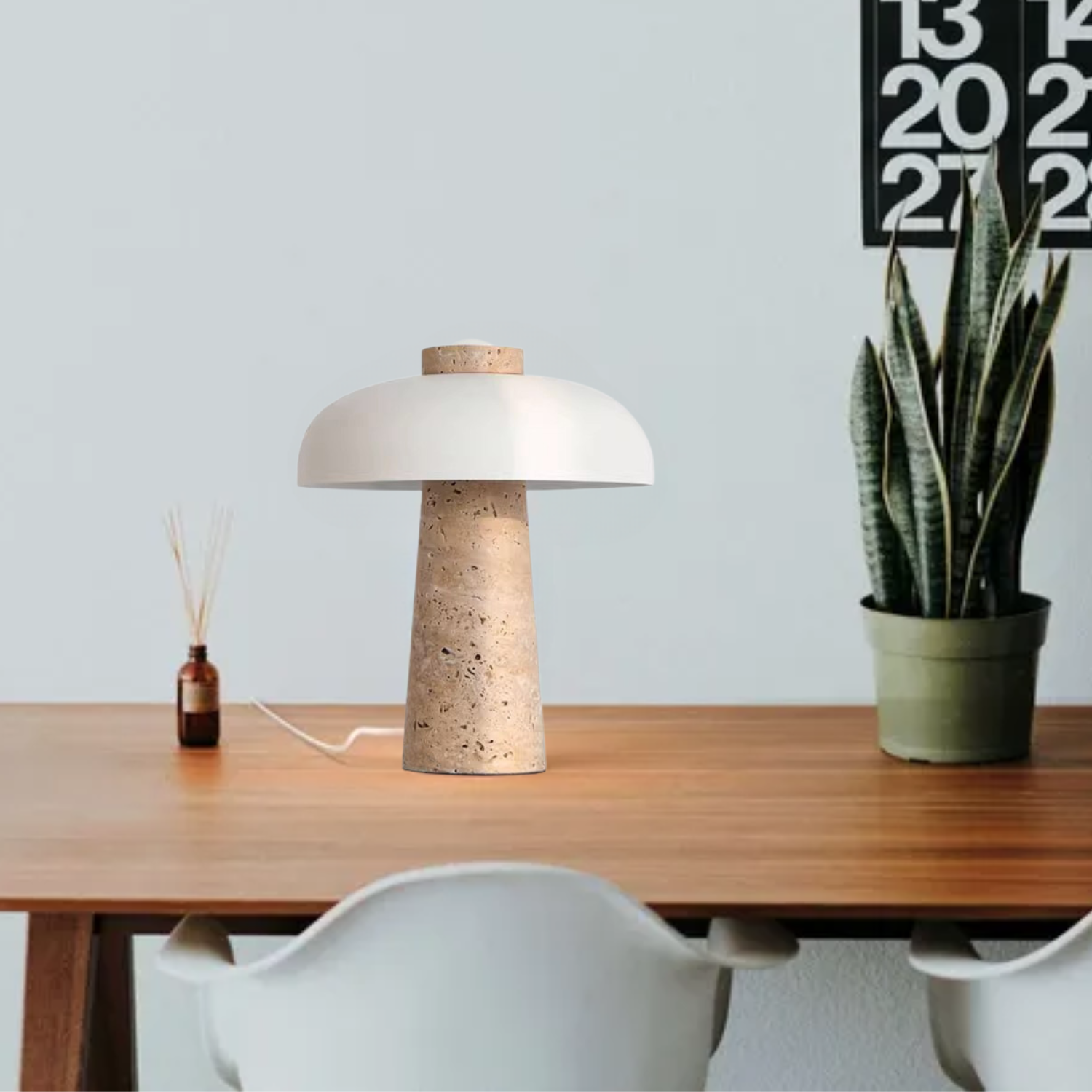 Luxe – White Modern Travertine LED Table Lamp with Touch Control - Cendre Home