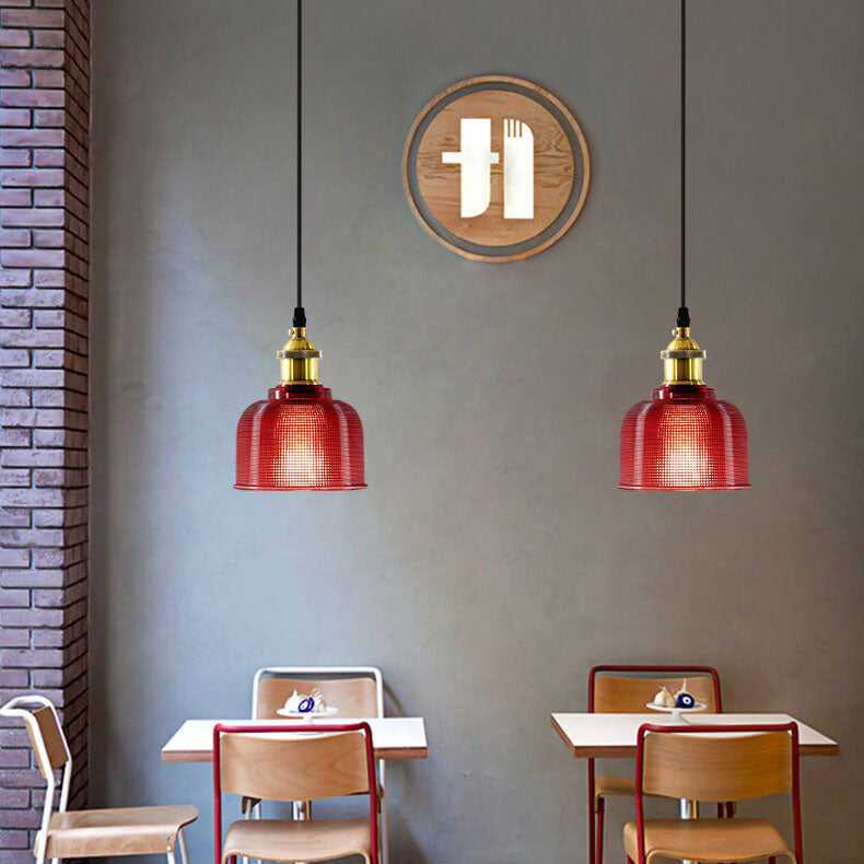 Retro Textured Lattice Glass Single Pendant Light