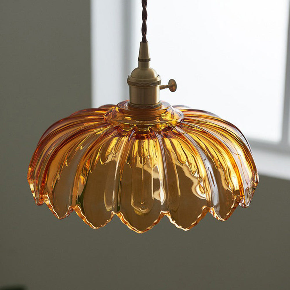 Bela Vintage Flower Pendant Lamp | Glass Shade, Brass Finish