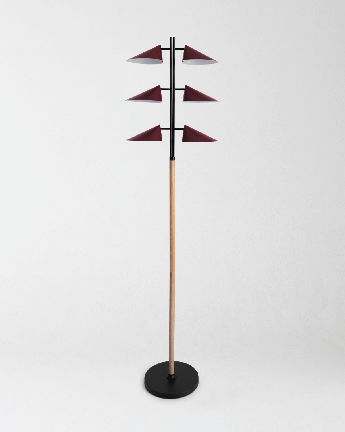 Ivo Vintage Floor Lamp | Burgundy Shades, Maple Wood Stem