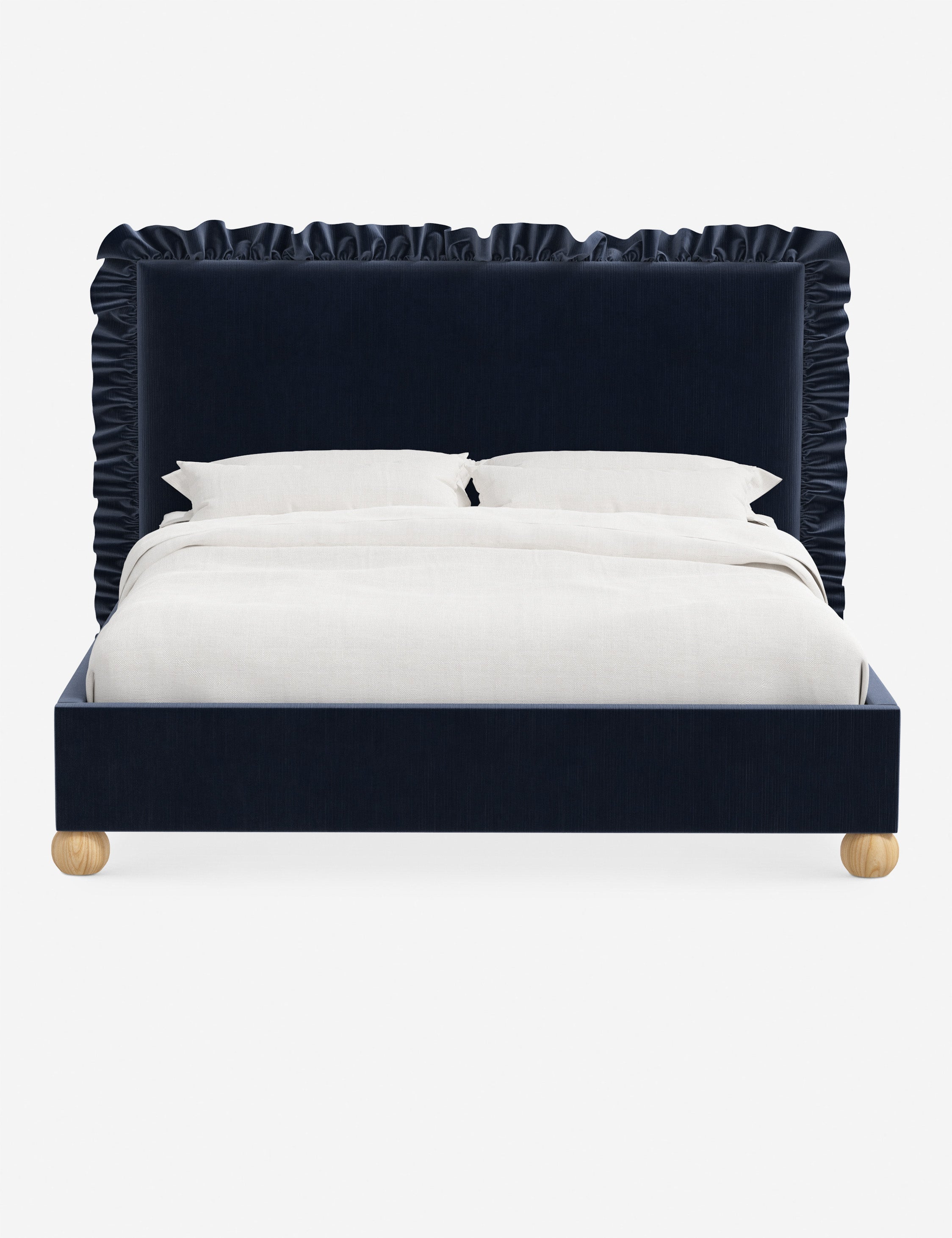 Mira Platform Bed | Ruffled Headboard, Custom Upholstery