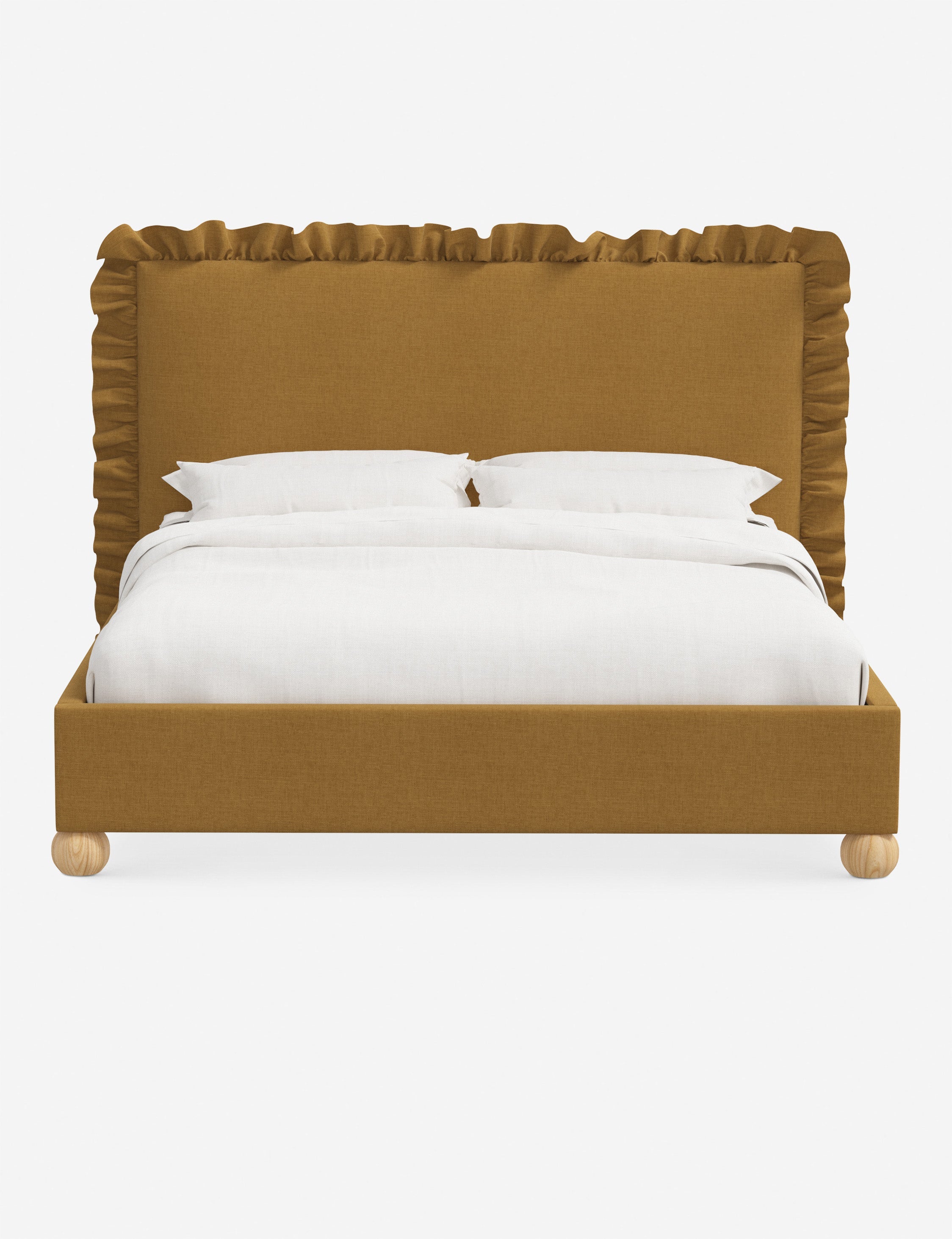 Mira Platform Bed | Ruffled Headboard, Custom Upholstery