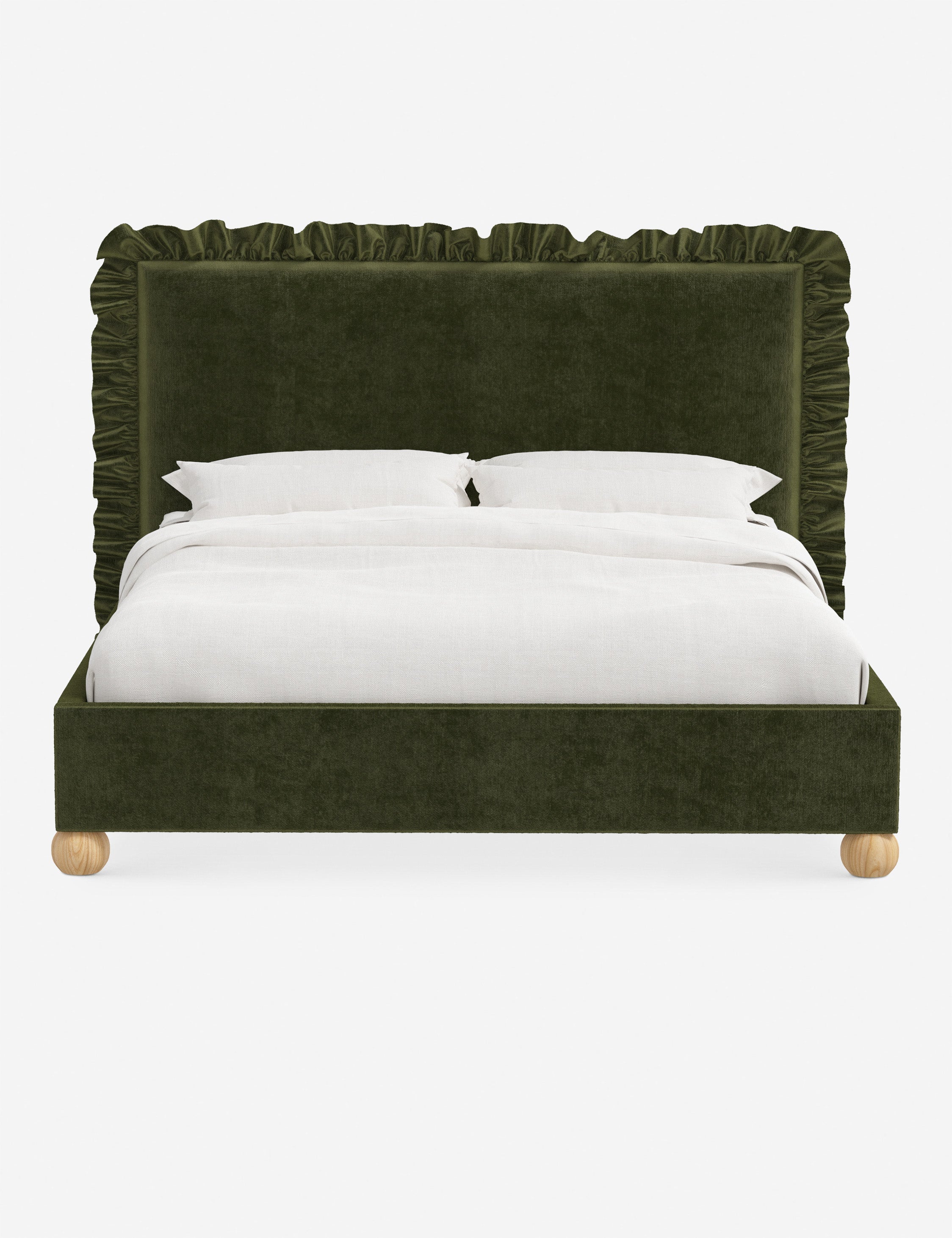 Mira Platform Bed | Ruffled Headboard, Custom Upholstery