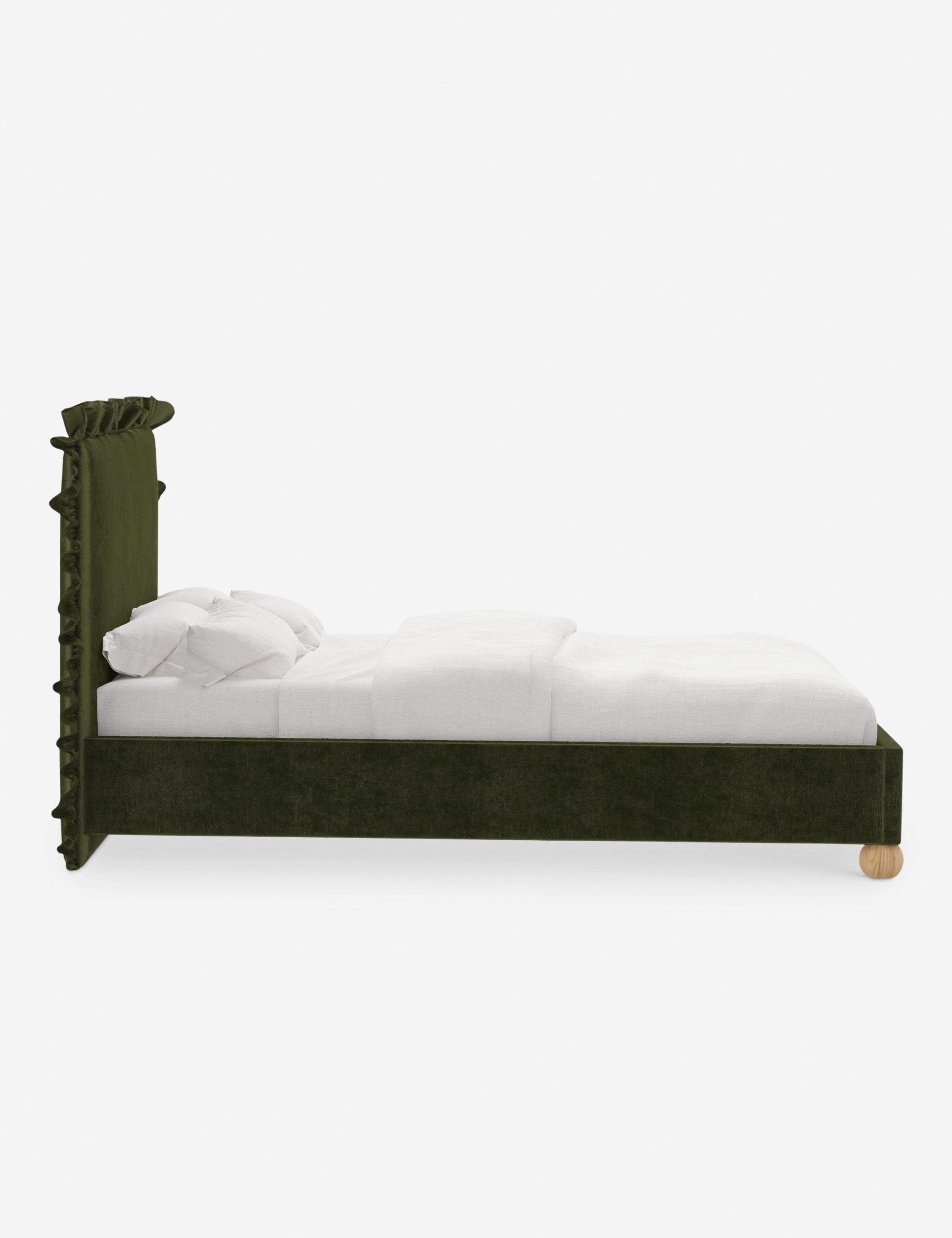 Mira Platform Bed | Ruffled Headboard, Custom Upholstery