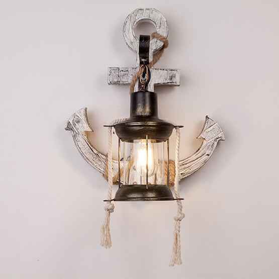 Rustic Industrial Wooden Wall Sconce Lamp with Vintage Boat Anchor Design - 1-Light