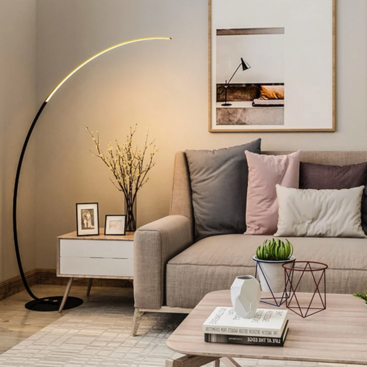 Eclipse – Black Minimalist Curved LED Floor Lamp 40W - Cendre Home