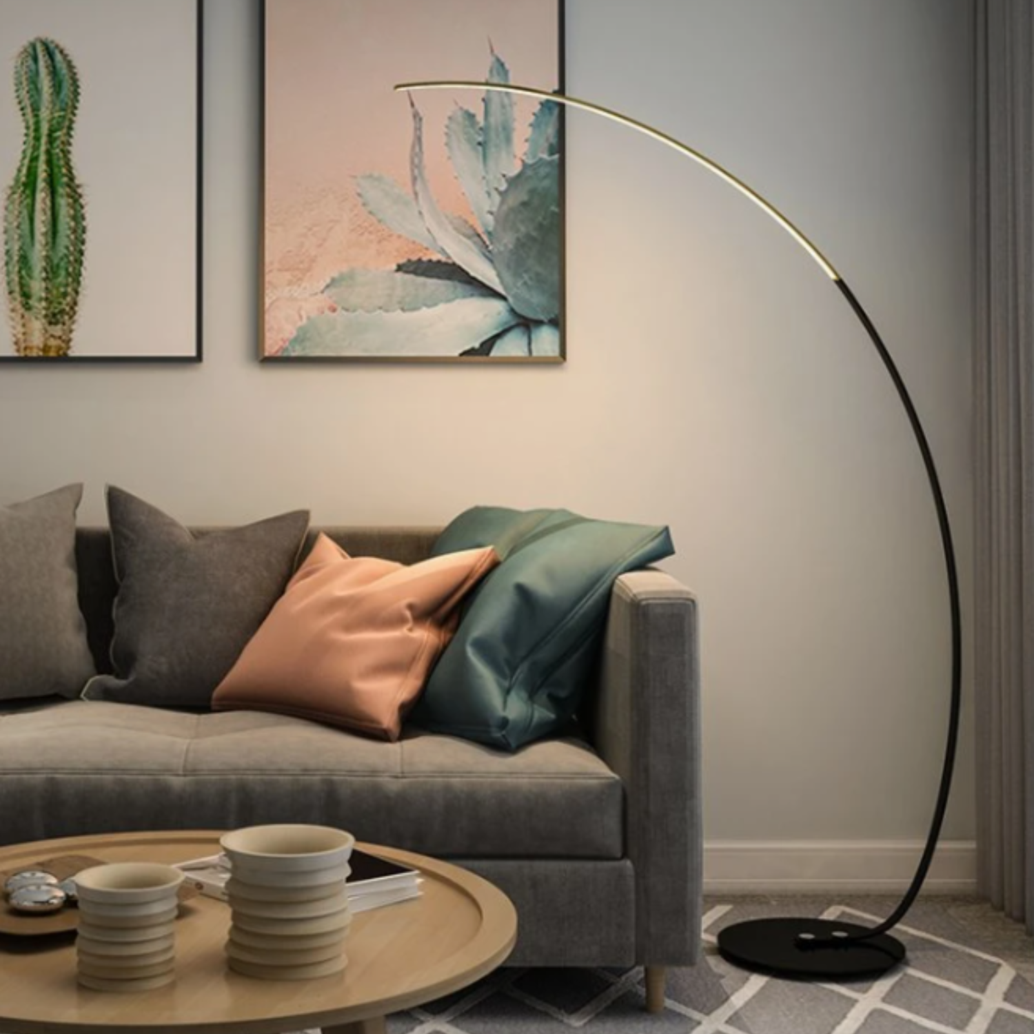 Eclipse – Black Minimalist Curved LED Floor Lamp 40W - Cendre Home