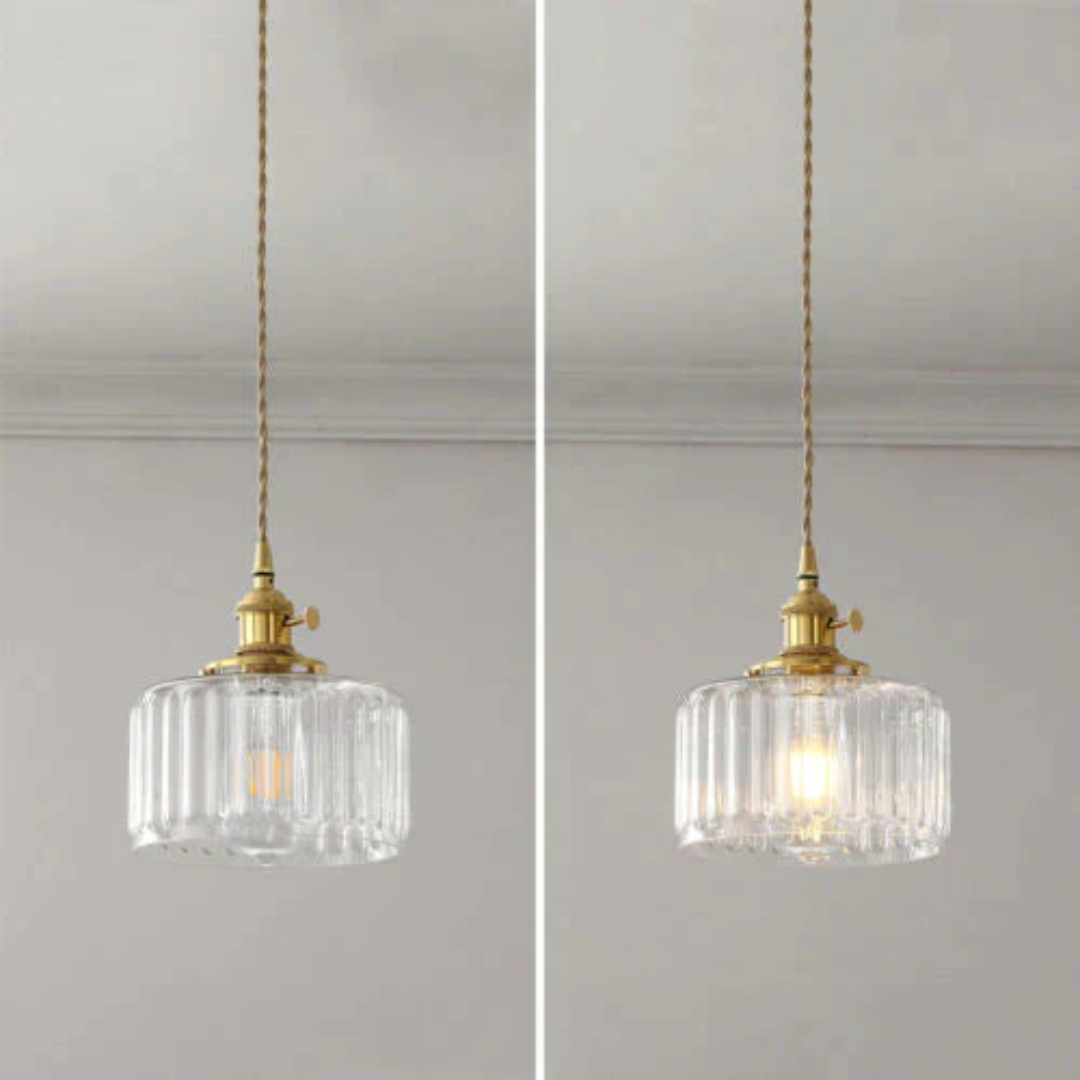 Gryo Glass Pendant Light | Ribbed Green Shade, E27 Fitting