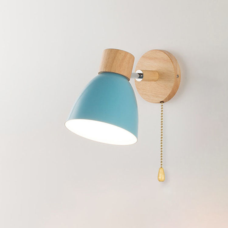 Contemporary Minimalist Solid Color Macaron Iron Wood Wall Sconce Lamp with Single Light
