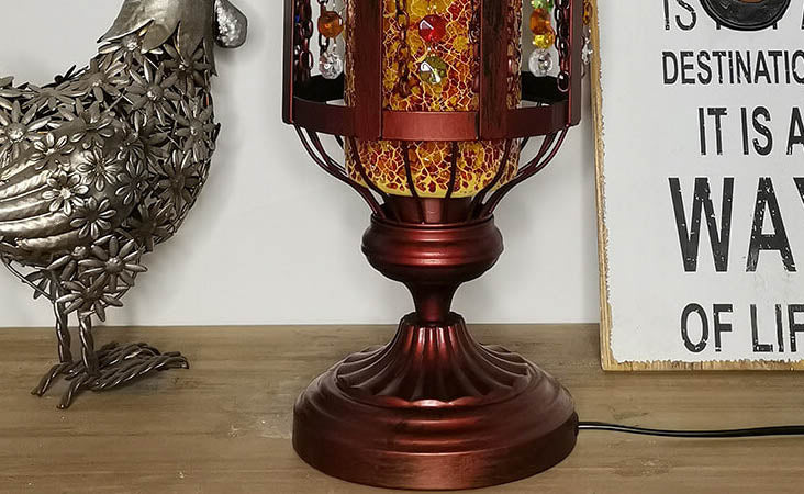 Antique Turkish Stained Glass Lantern Table Lamp with Single Light