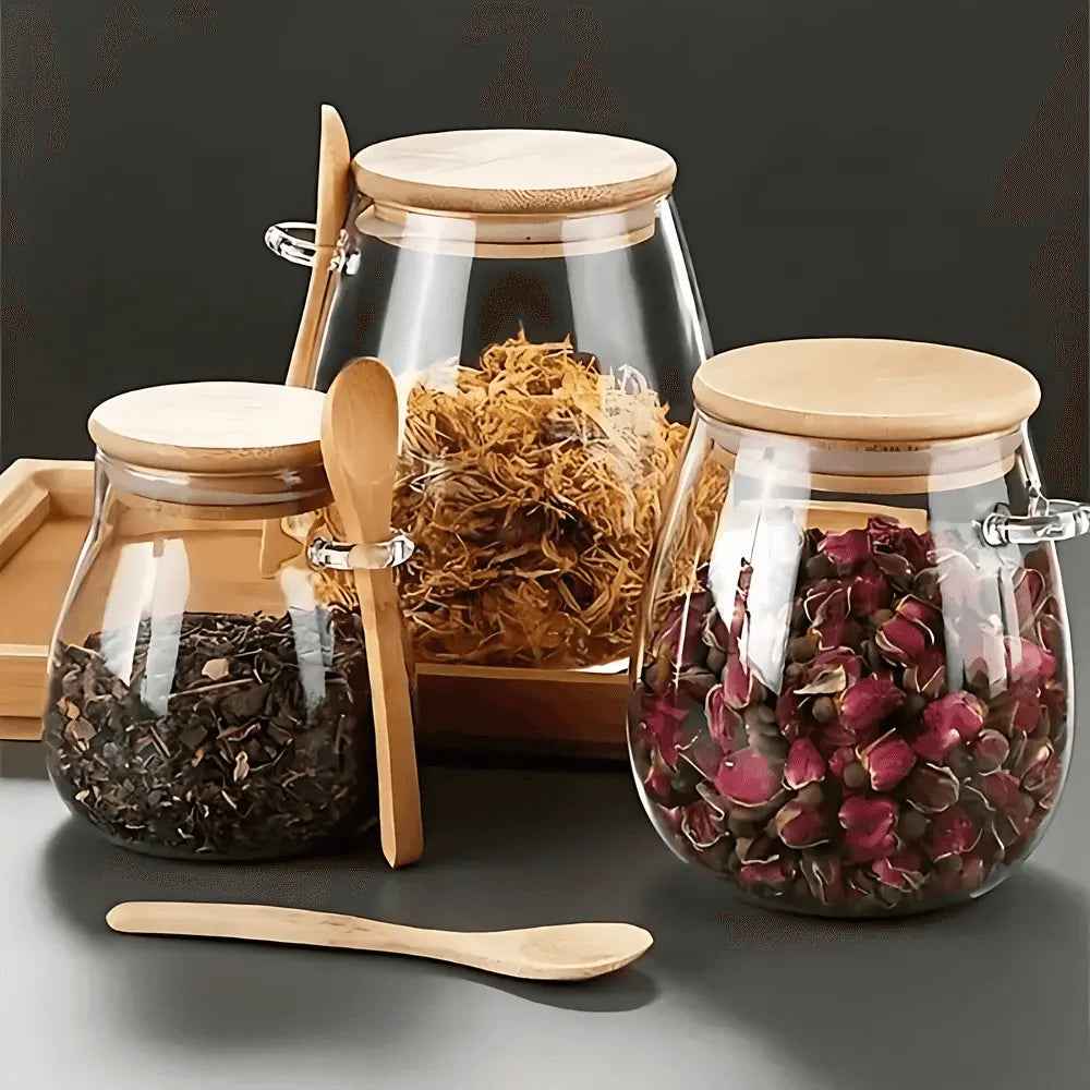Bela Glass Storage Jar | Airtight, Natural Bamboo Lid - 3 Sizes