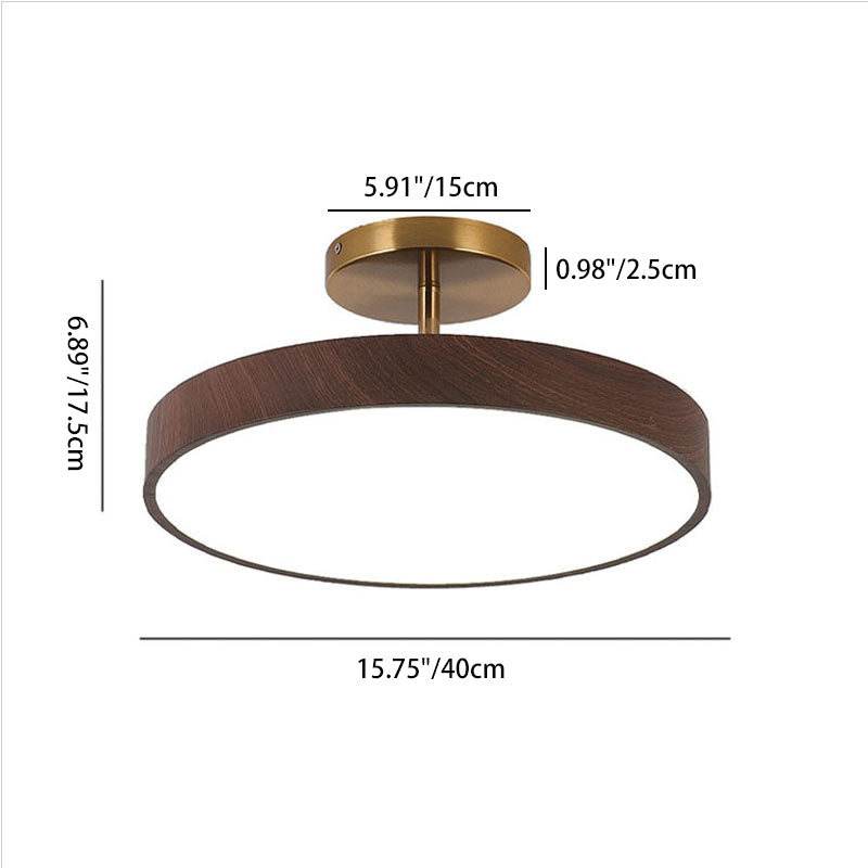 Japanese Wabi-Sabi Minimalist Round Wood Grain LED Semi-Flush Mount Light