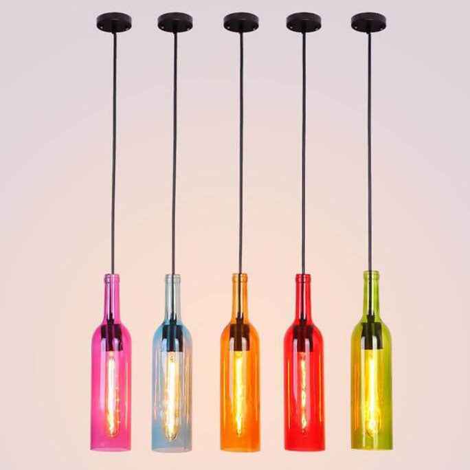Vintage Glass Wine Bottle 1-Light Pendant Fixture