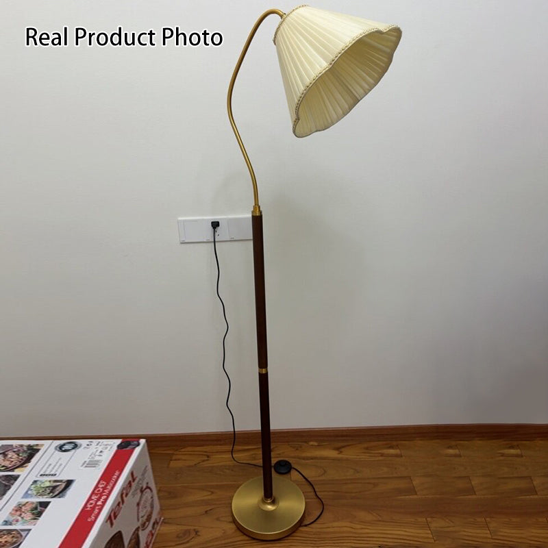 Vintage Japanese Floral Design Solid Wood and Iron 1-Light Floor Lamp