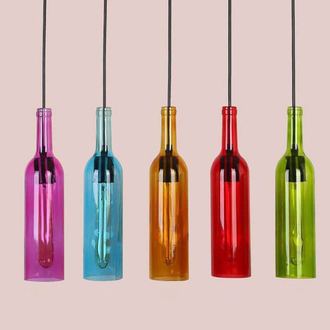 Vintage Glass Wine Bottle 1-Light Pendant Fixture
