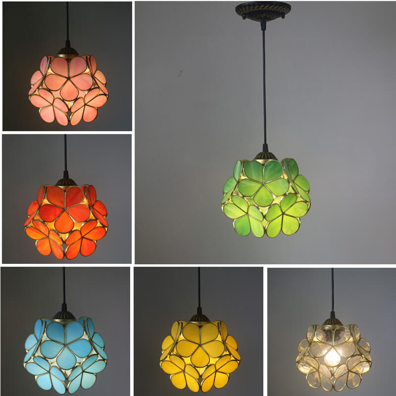 Retro Stained Glass Petal Single-Light Pendant Fixture