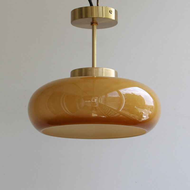 Retro Brass and Yellow Glass 1-Light Semi-Flush Mount Ceiling Fixture