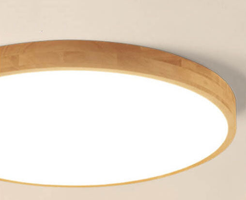 Ultra-Slim Round LED Flush Mount Ceiling Light in Nordic Solid Wood
