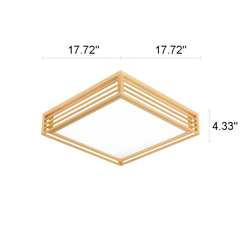 Square LED Flush Mount Ceiling Light in Nordic Solid Wood - Japanese Tatami Style