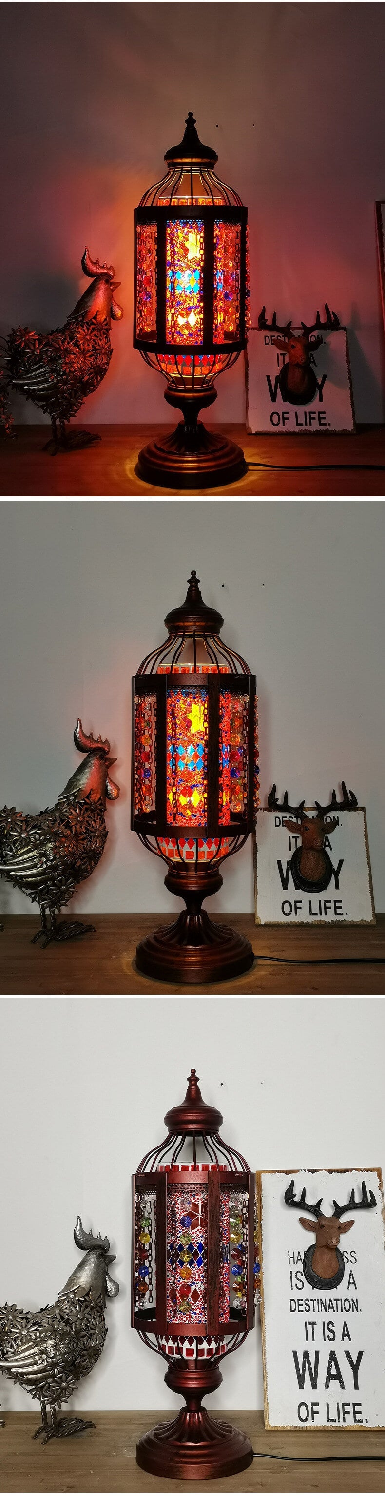 Antique Turkish Stained Glass Lantern Table Lamp with Single Light