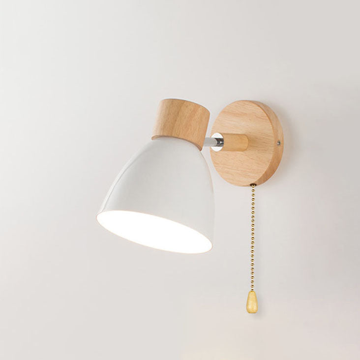 Contemporary Minimalist Solid Color Macaron Iron Wood Wall Sconce Lamp with Single Light