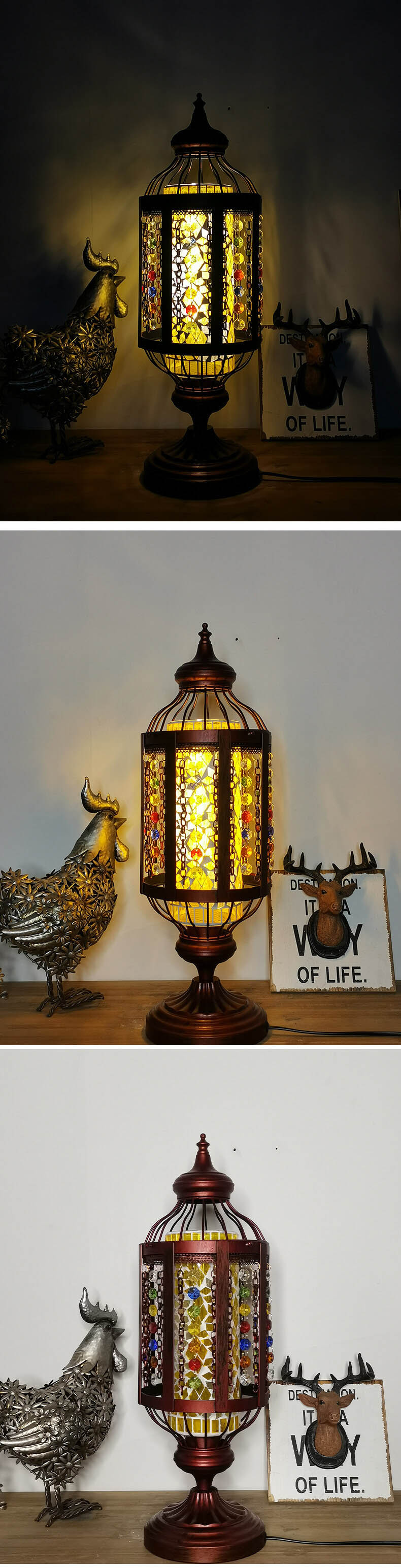Antique Turkish Stained Glass Lantern Table Lamp with Single Light