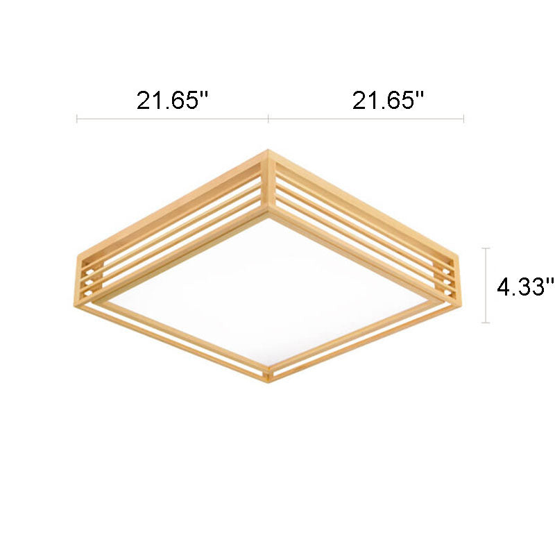 Square LED Flush Mount Ceiling Light in Nordic Solid Wood - Japanese Tatami Style