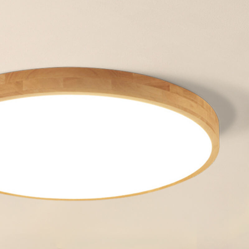 Ultra-Slim Round LED Flush Mount Ceiling Light in Nordic Solid Wood