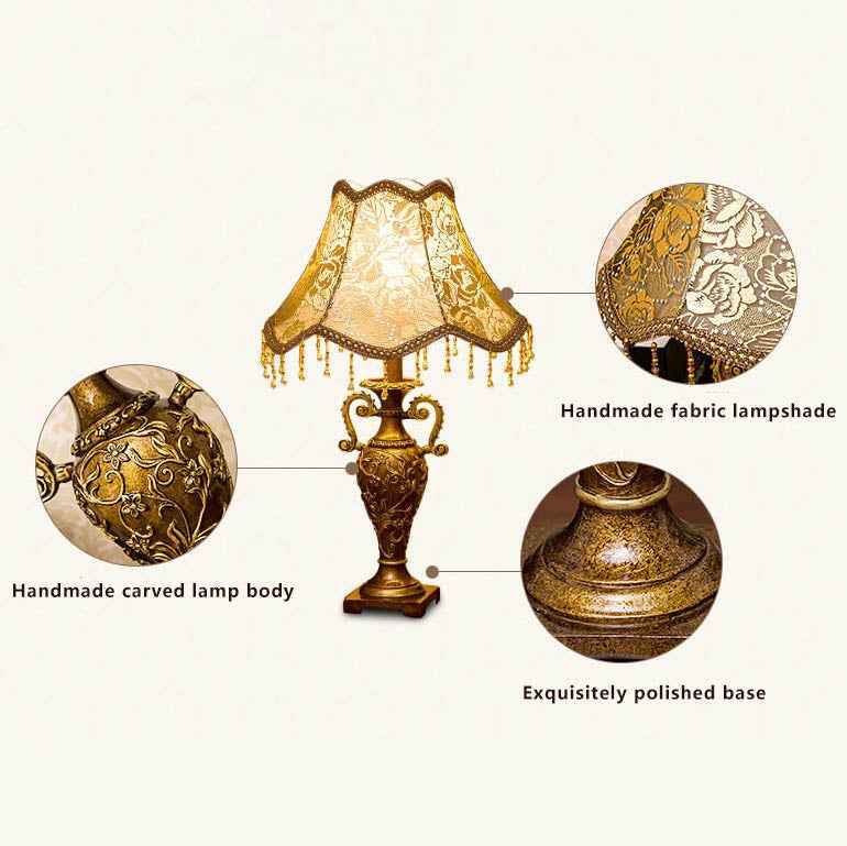 Antique European Vintage Fabric Table Lamp with Single Light