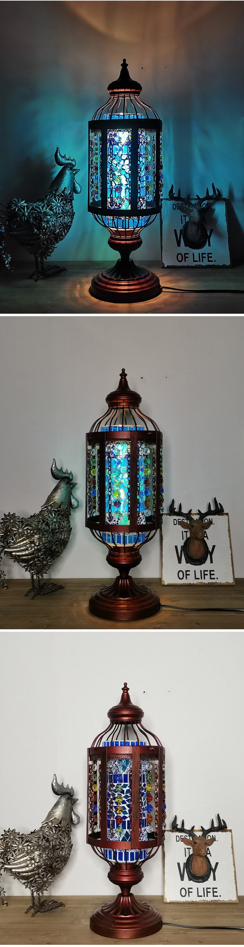 Antique Turkish Stained Glass Lantern Table Lamp with Single Light