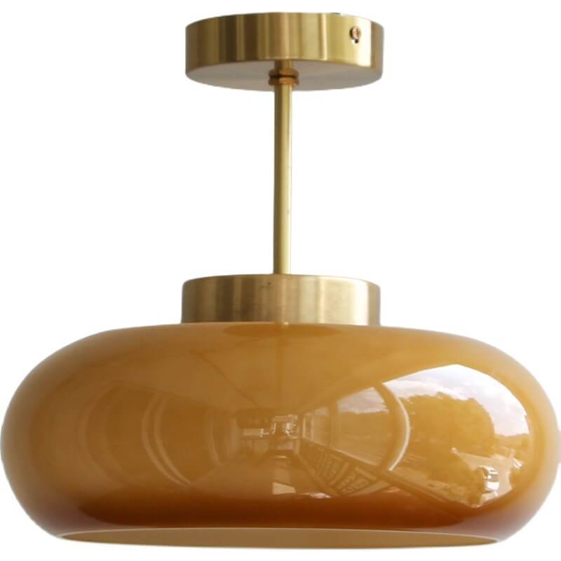 Retro Brass and Yellow Glass 1-Light Semi-Flush Mount Ceiling Fixture