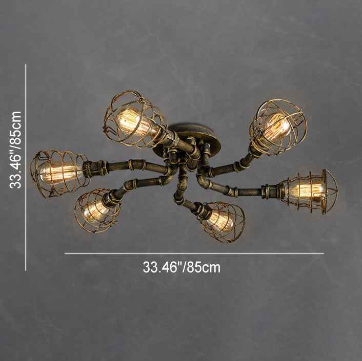 Industrial Vintage Round Iron Flush Mount Ceiling Light - Available in 4, 6, or 8 Lights