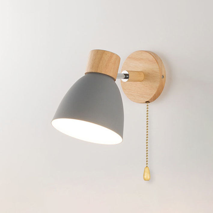 Contemporary Minimalist Solid Color Macaron Iron Wood Wall Sconce Lamp with Single Light